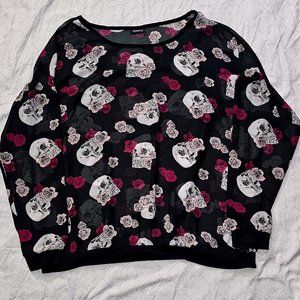 Sheer Skull Print Sweater Style Top | Torrid Size 1